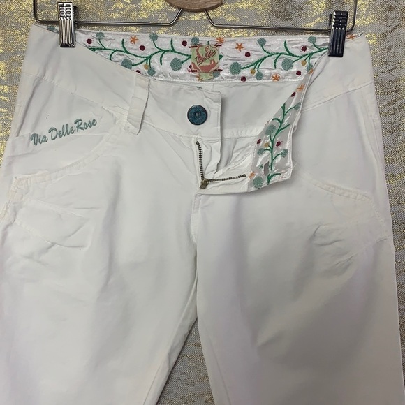 VIA Delle Rose White 100% Cotton Cropped Capris Size S - Picture 6 of 13